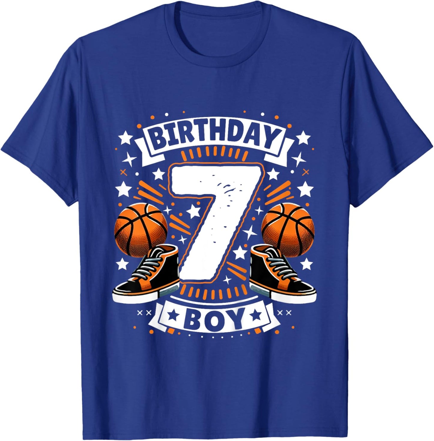Kids 7th Birthday Boy 7 Year Old Boy Basketball Birthday Party T-Shirt - T-Shirt | Royal