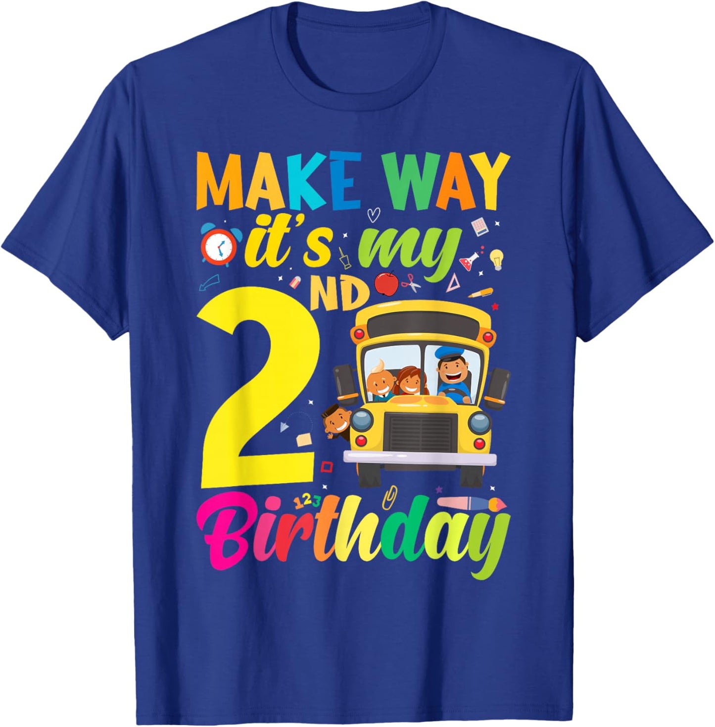 Make way it's my 2nd birthday School Bus Theme kids Party T-Shirt - T-Shirt | Royal