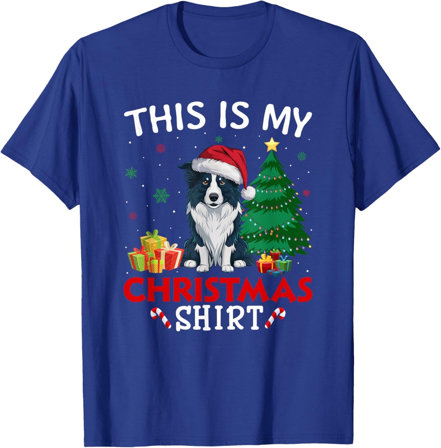 This is My Border Collie Dog Santa Hat Christmas Pajama T-Shirt - T-Shirt | Royal