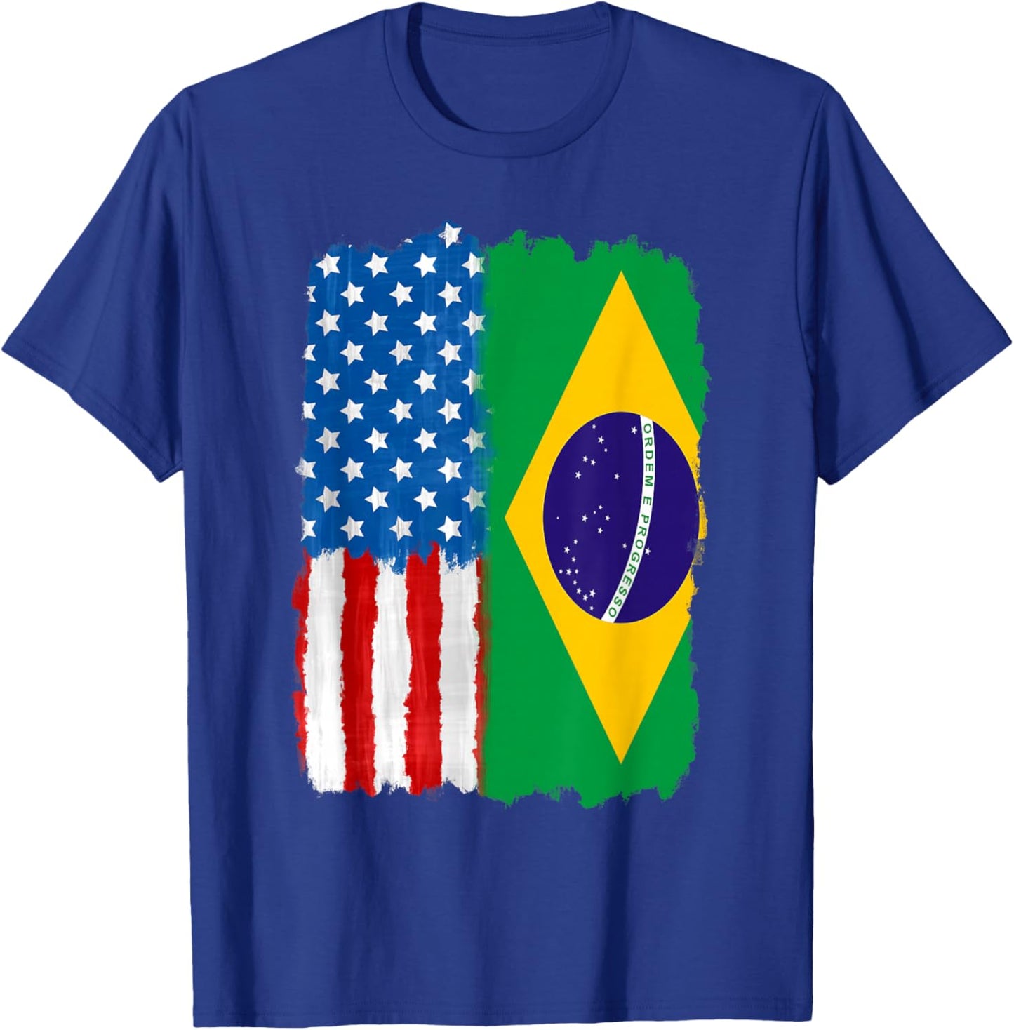 Half American And Brazilian America Brazil Usa Us Flag Roots T-Shirt - T-Shirt | Royal