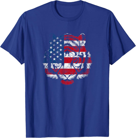 Funny American Tiger Patriotic USA Flag 4th Of July Women Men T-Shirt - T-Shirt | Royal