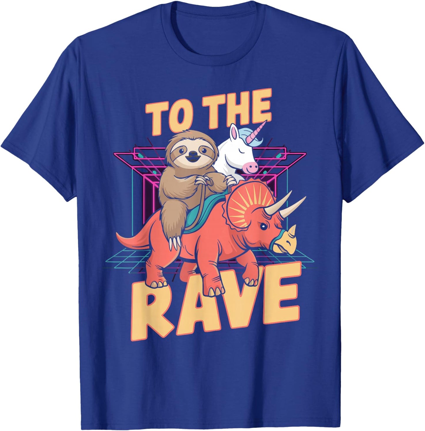 Rave Party Bass Head Clubbing Unicorn Dinosaur Sloth EDM T-Shirt - T-Shirt | Royal