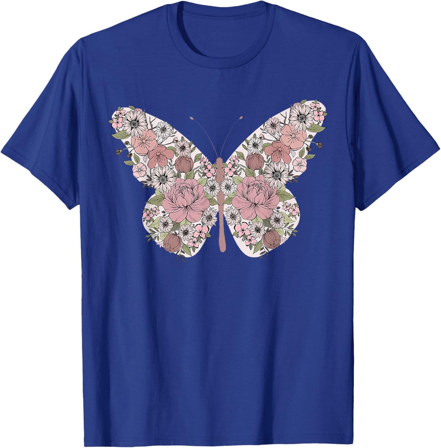 Boho Floral Butterfly Wild Flowers T-Shirt - T-Shirt | Royal