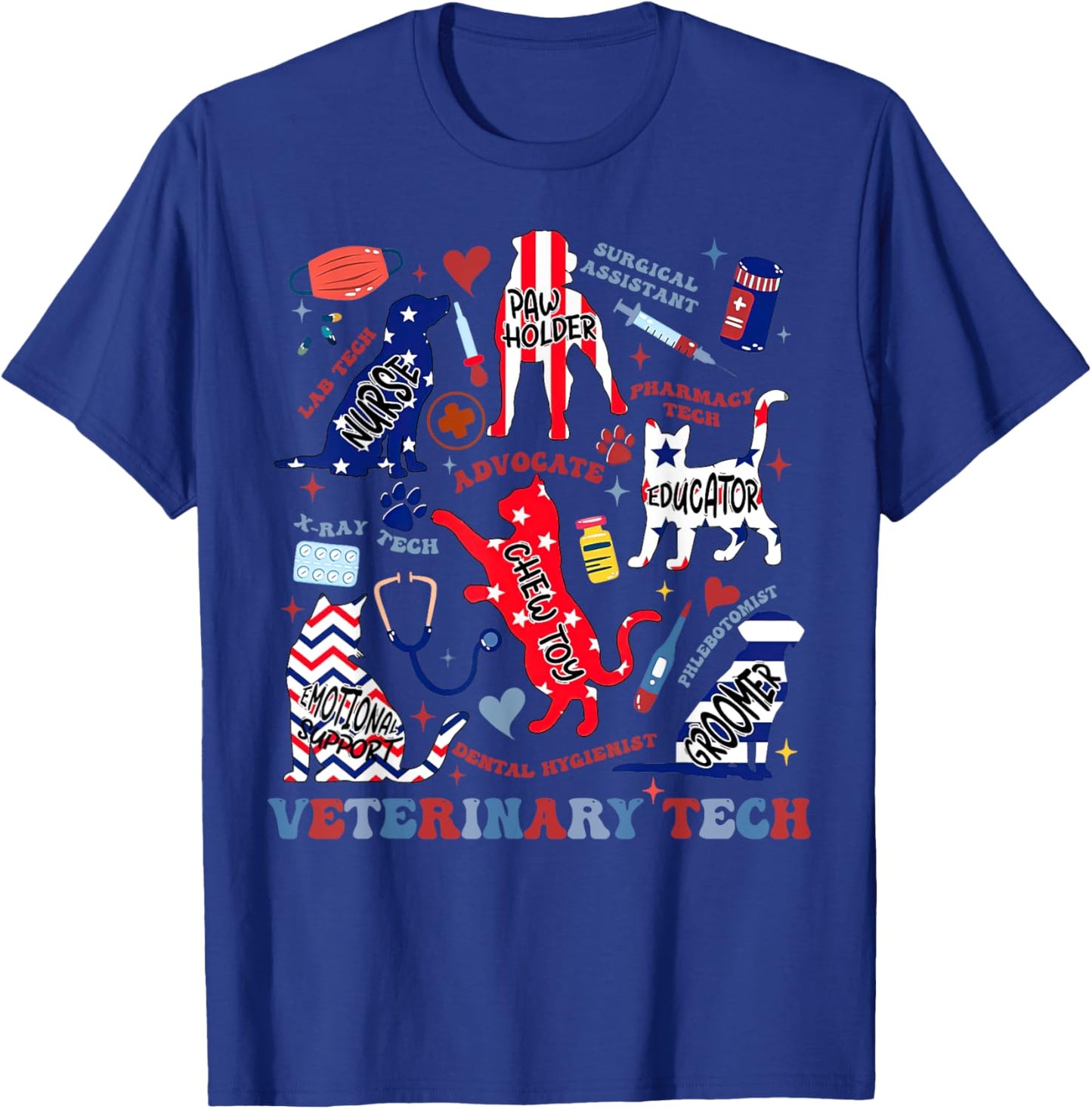 Vet Tech July 4th Veterinary Medicine Tech American Flag Vet T-Shirt - T-Shirt | Royal