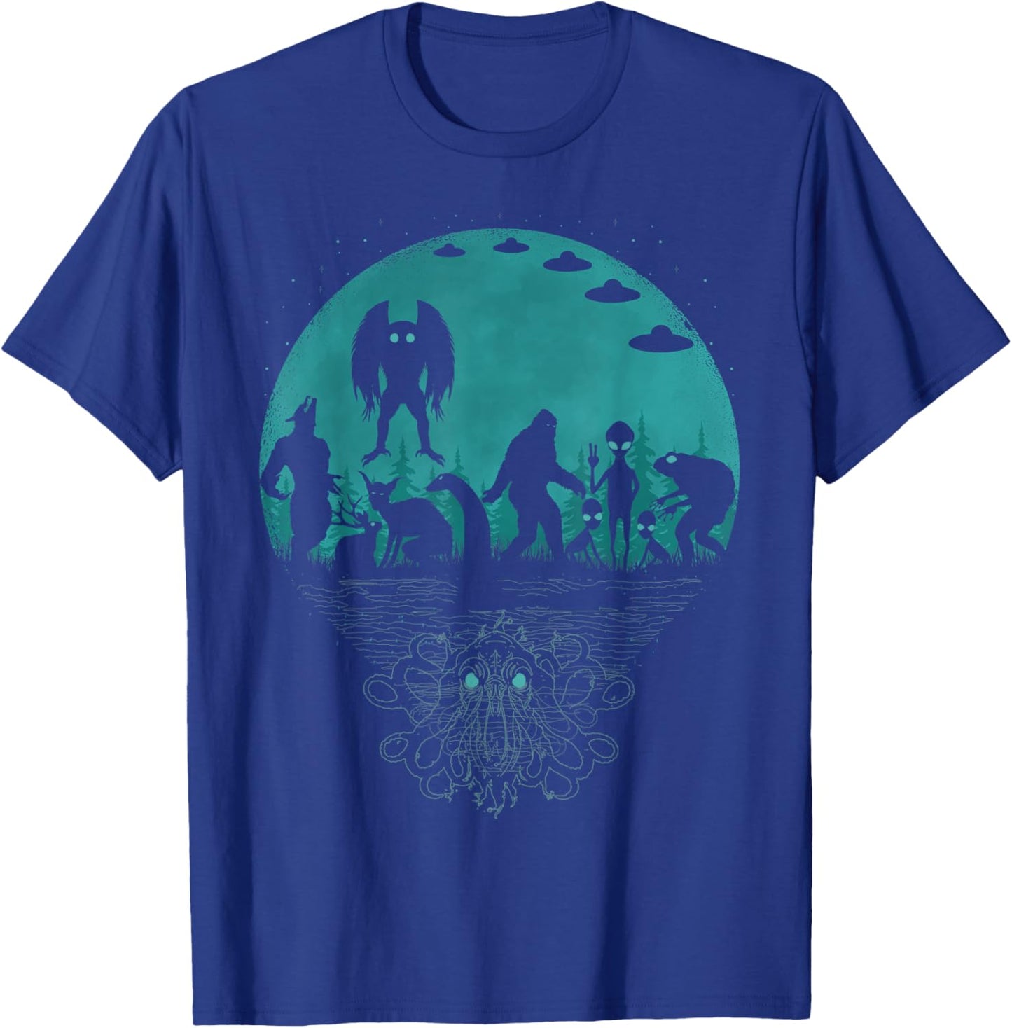 Bigfoot Loch Ness Monster Mothman And Aliens! Funny Cryptid T-Shirt - T-Shirt | Royal