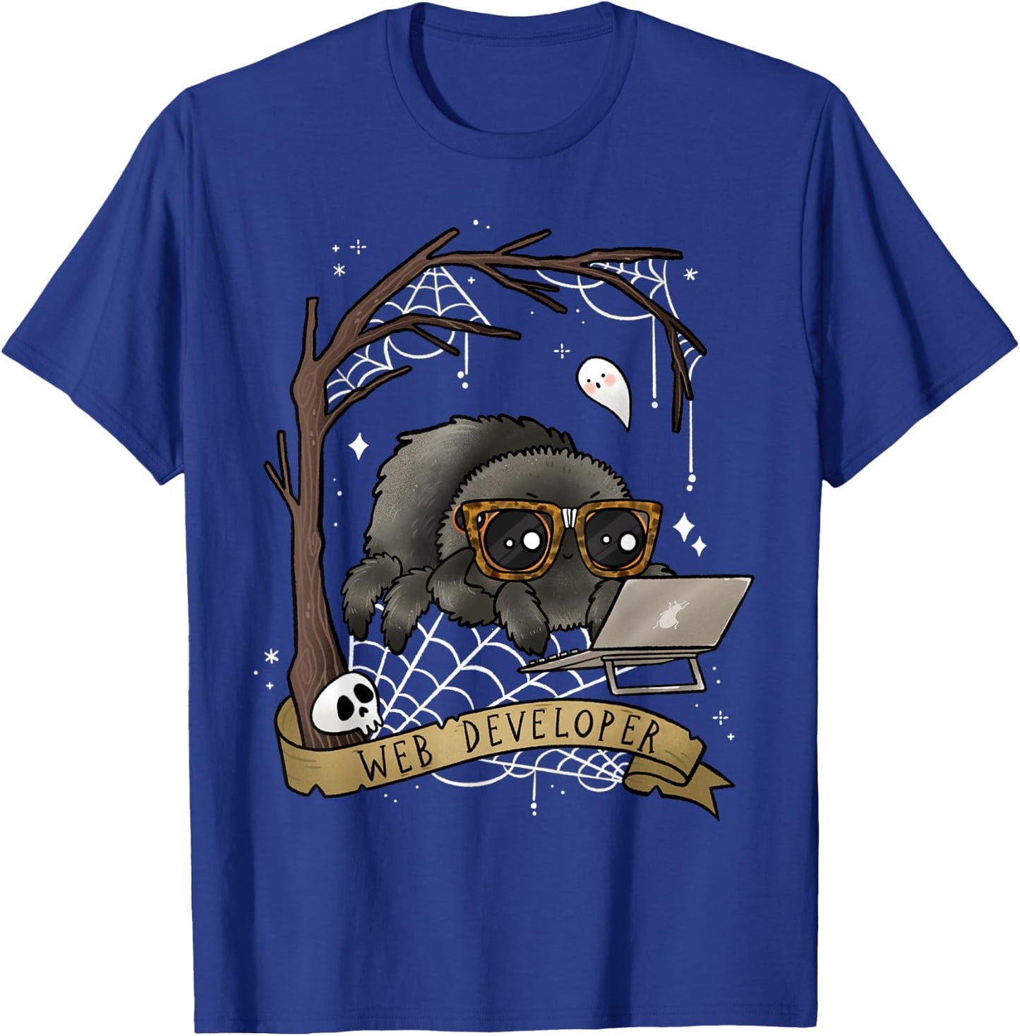 Web Developer Funny Spooky Cute Spider Halloween Computer T-Shirt - T-Shirt | Royal