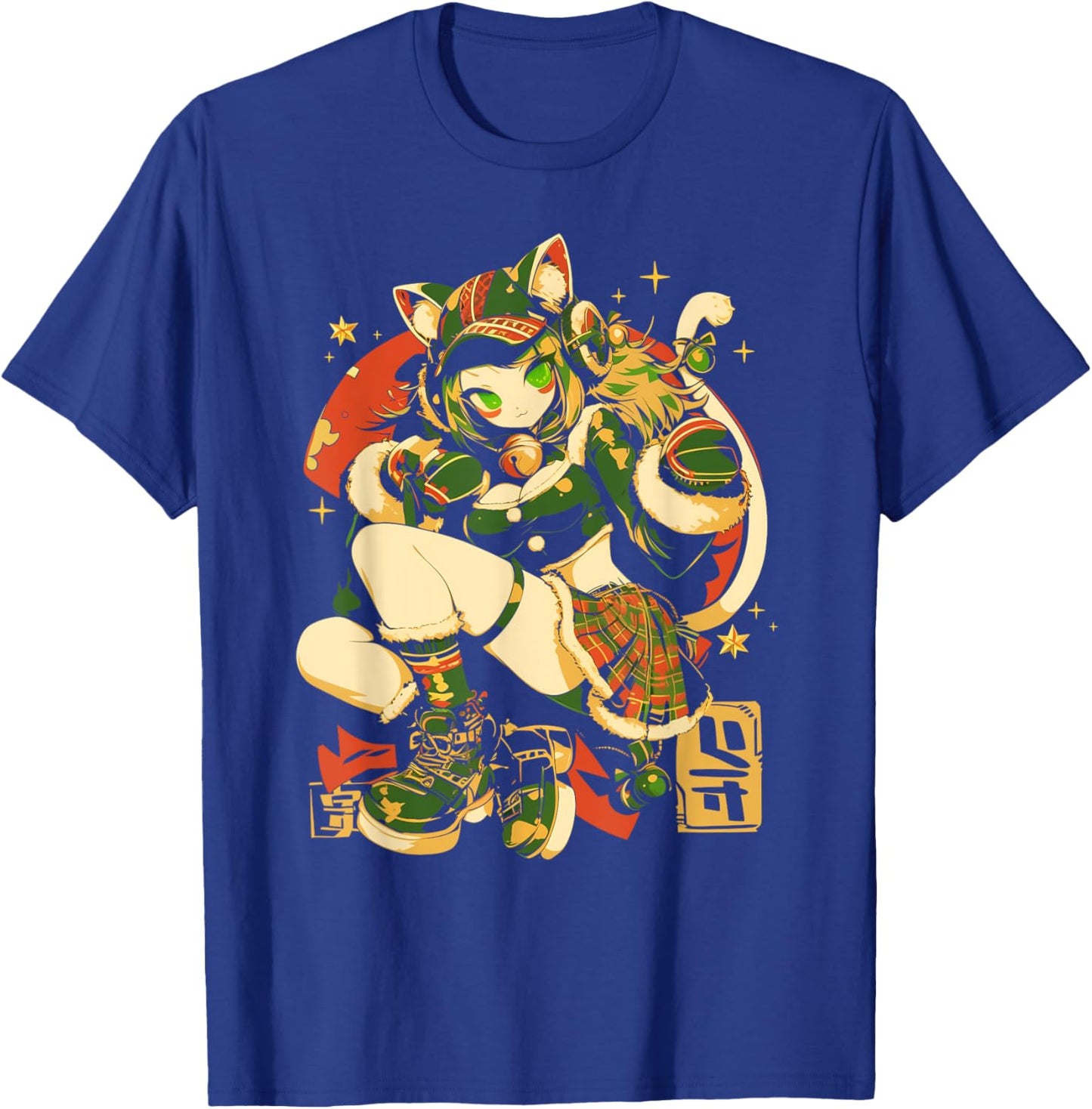 Alternative Christmas Manga Japan Anime Woman co. Christmas Cat Girl Anime Waifu Kawaii Japan Holiday Cute T-Shirt - T-Shirt | Royal