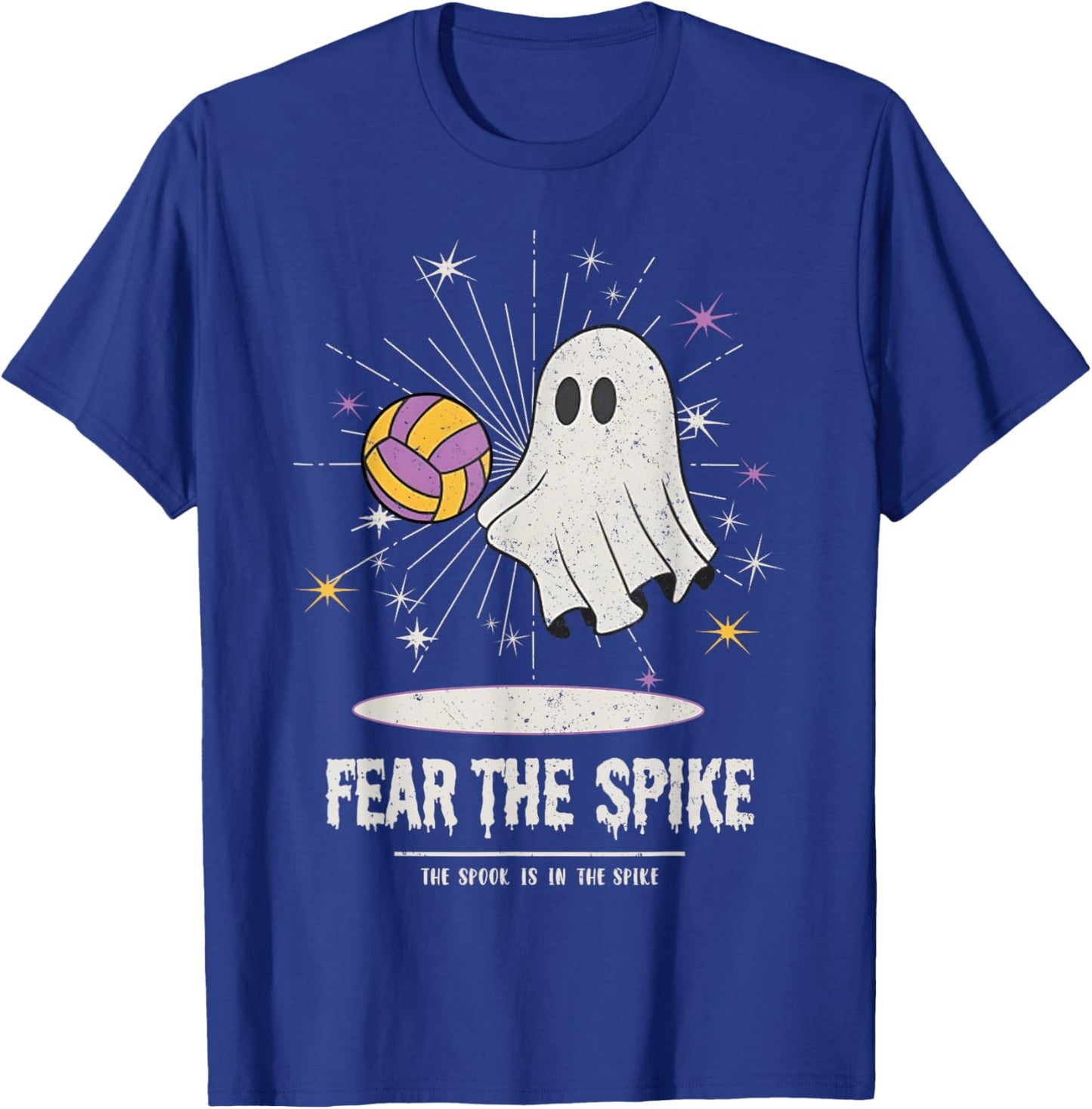 Fear The Spike Spooky Ghost Playing Volleyball Player Sports T-Shirt - T-Shirt | Royal