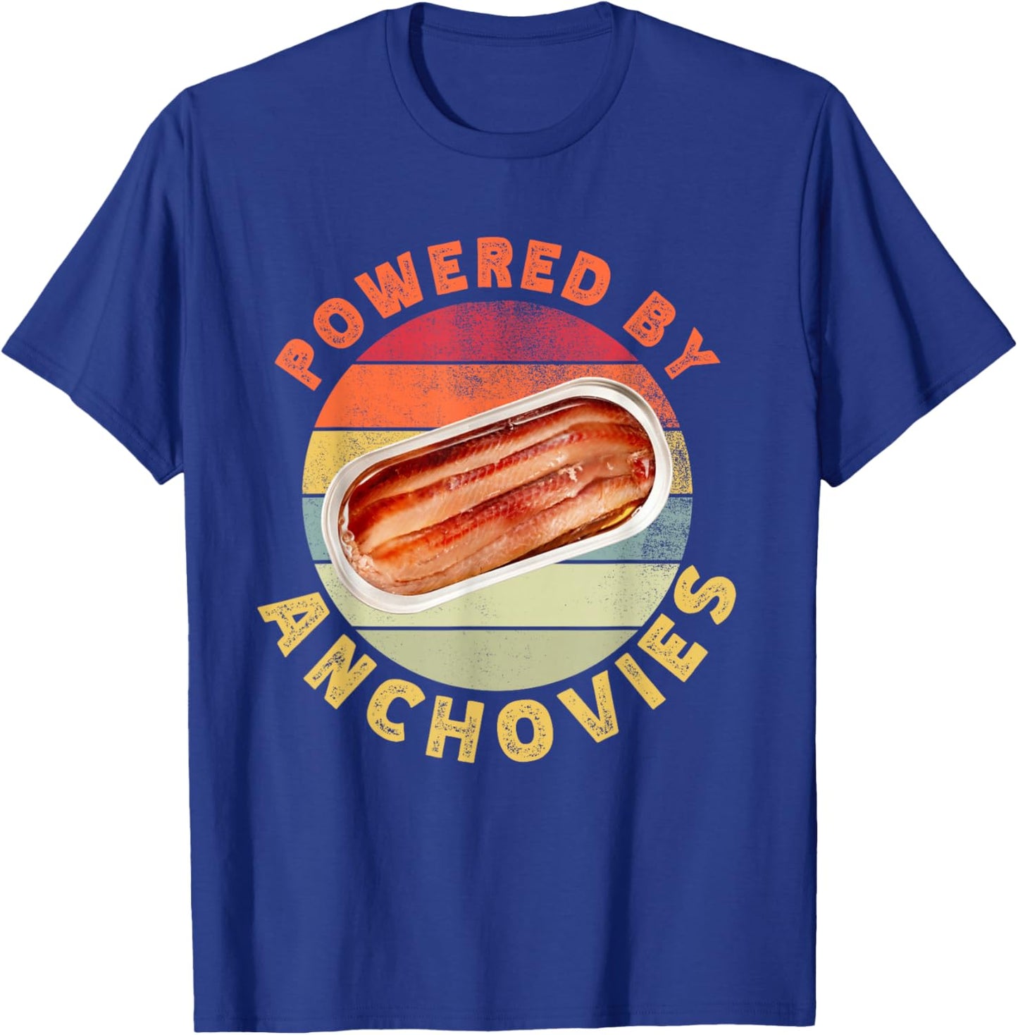 Powered By Anchovies Funny Retro Seafood Fish Food Lover T-Shirt - T-Shirt | Royal