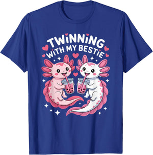 Twinning with My Bestie Axolotl Lovers Fun Friendship Vibes T-Shirt - T-Shirt | Royal