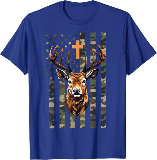 Christian Deer Hunting Camo American Flag, Christian Hunting T-Shirt - T-Shirt | Royal