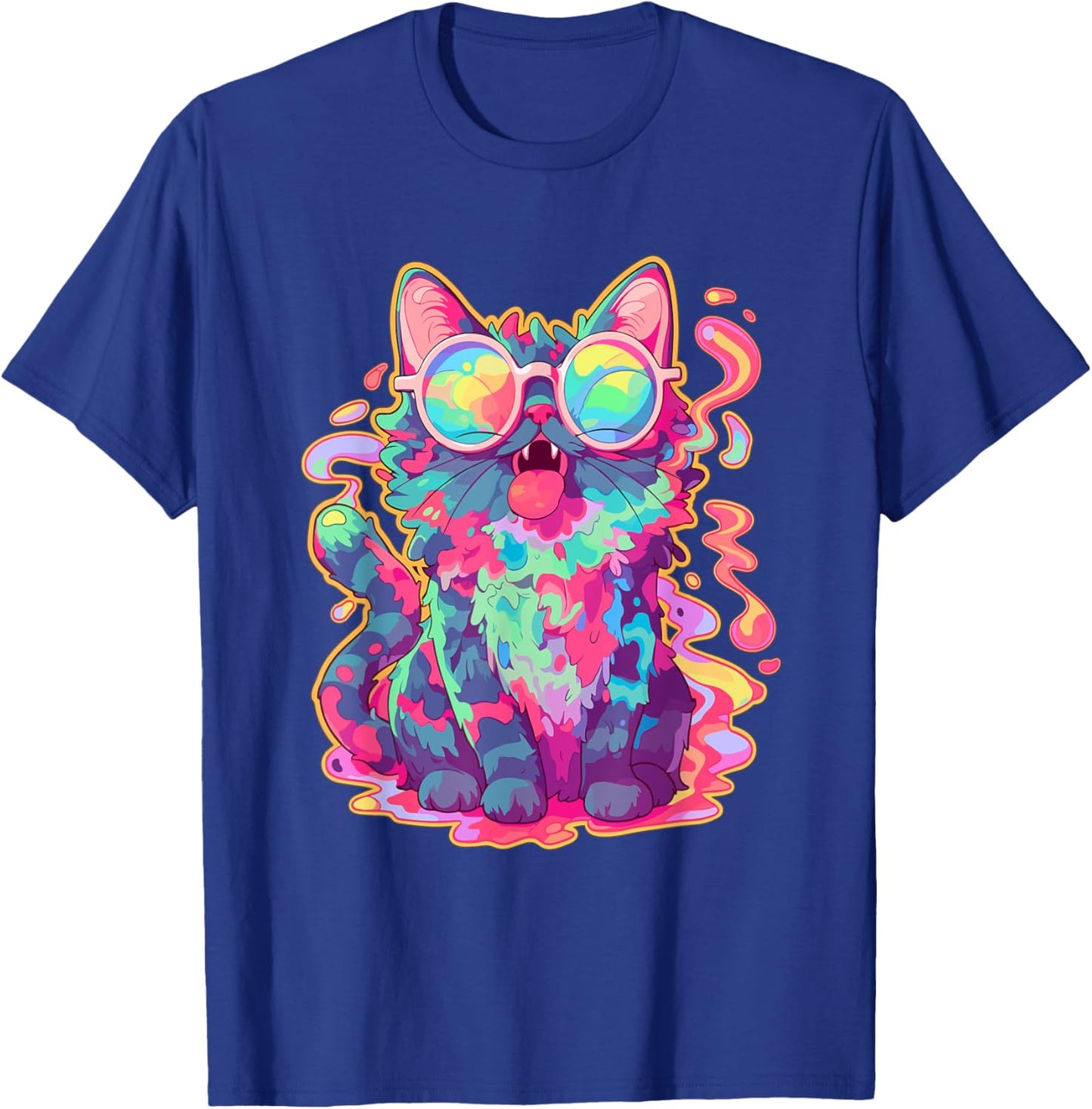 Trippy Crazy Psychedelic Cat Art EDM Rave Women T-Shirt - T-Shirt | Royal