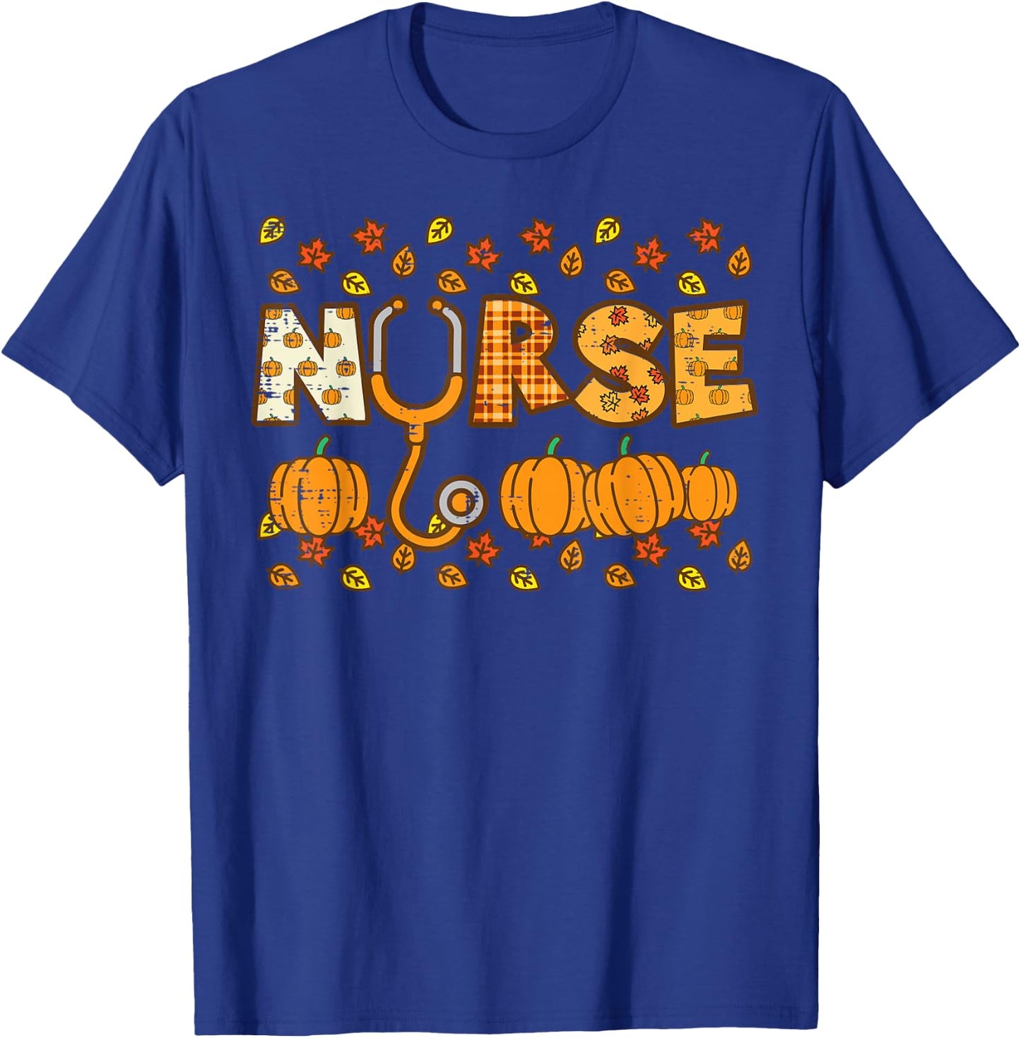 Plaid Nurse Pumpkin Thanksgiving Scrub Fall Nursing Women T-Shirt - T-Shirt | Royal