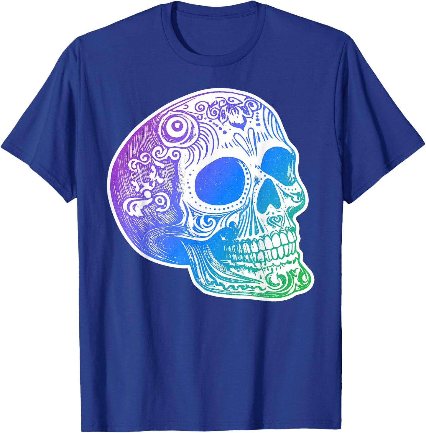 Authentic Calaca Gradient Sugar Skull Design T-Shirt - T-Shirt | Royal