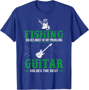 Fishing Solves All Problems Guitar Solves Rest T-Shirt - T-Shirt | Royal