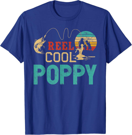 Reel cool Poppy Fishing Father’s Day gift Fisherman Grandpa T-Shirt - T-Shirt | Royal