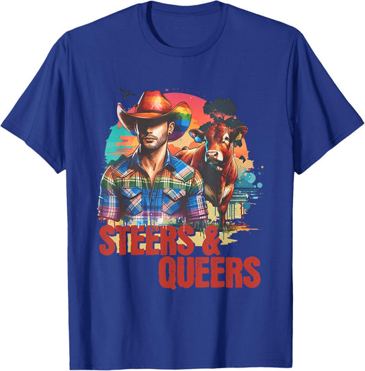 Steers & Queers Country Cowboy Gay T-Shirt - T-Shirt | Royal