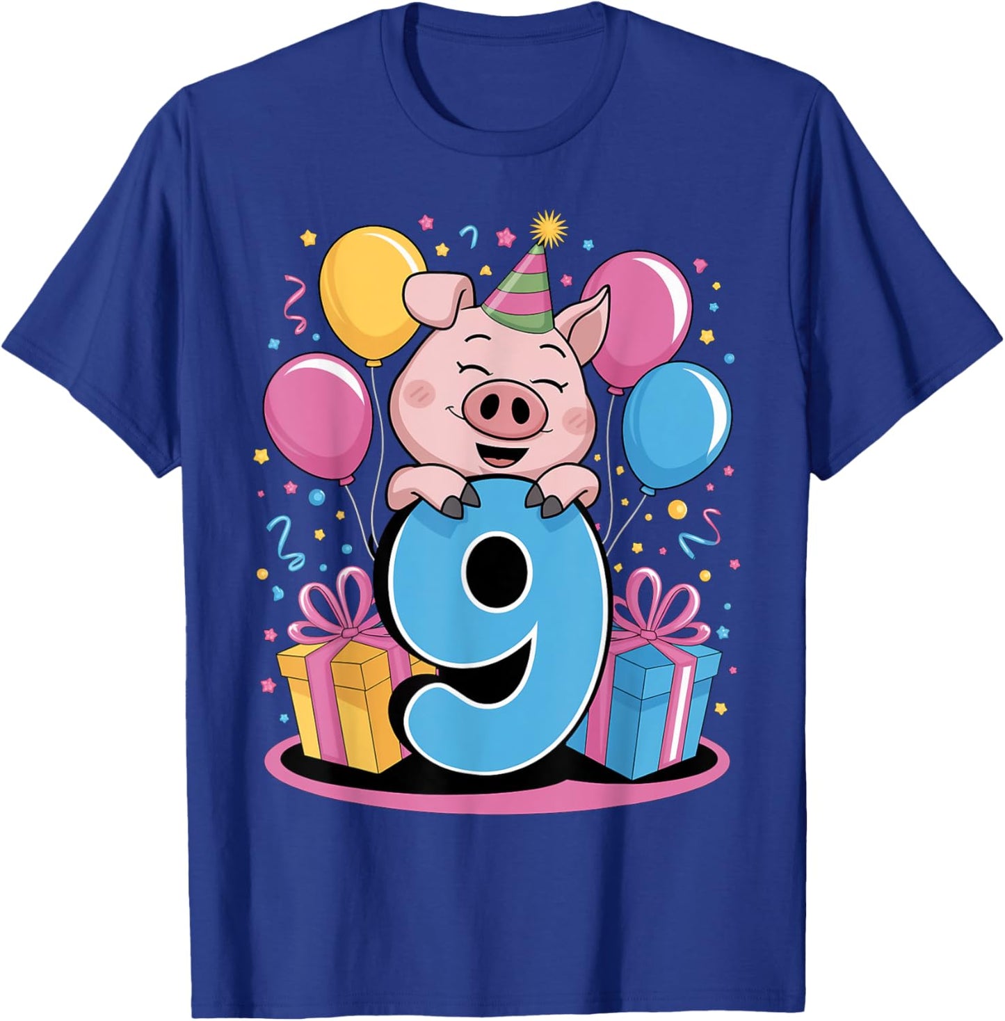 Pig 9th birthday for boy girl 9 years old ninth nine Pig T-Shirt - T-Shirt | Royal