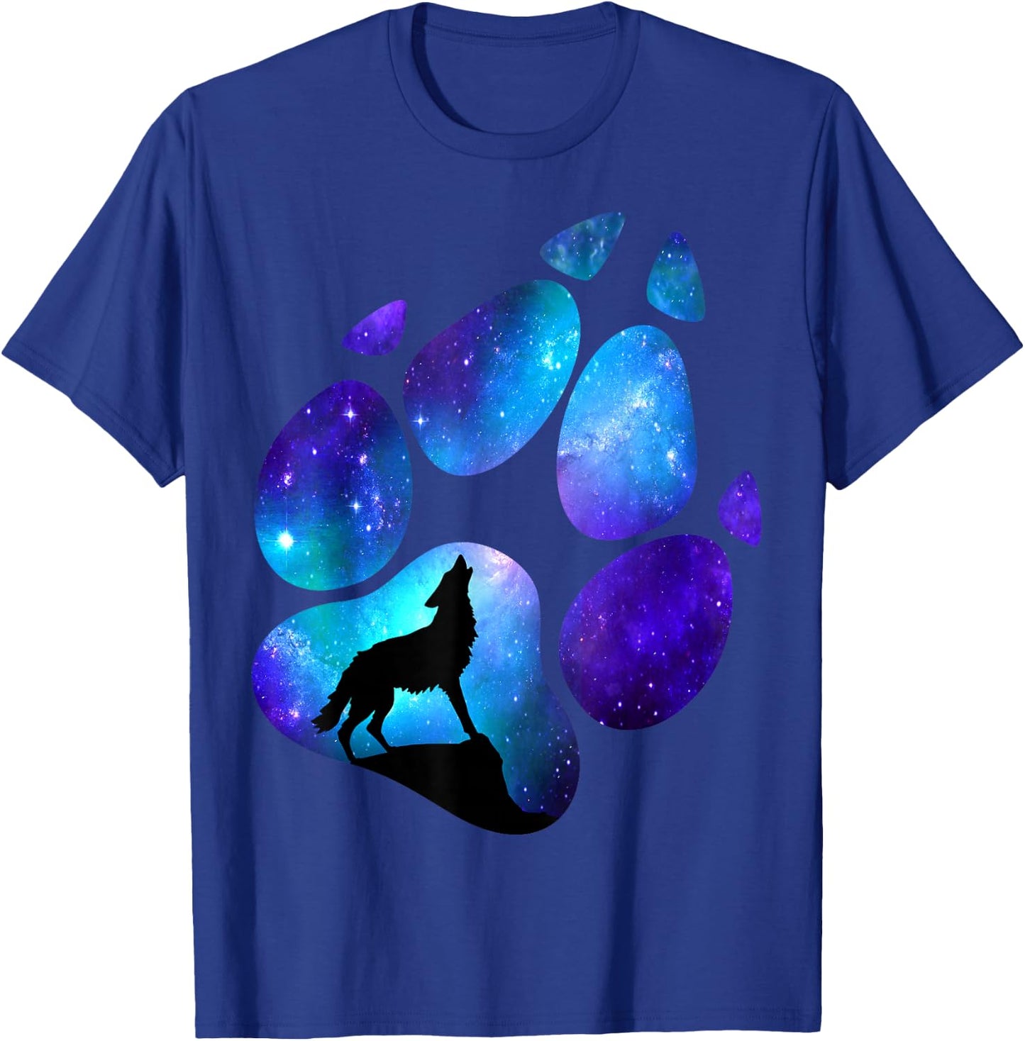 Wolf Paws Galaxy Wild Lone Wolves Stars Moon Wolf T-Shirt - T-Shirt | Royal
