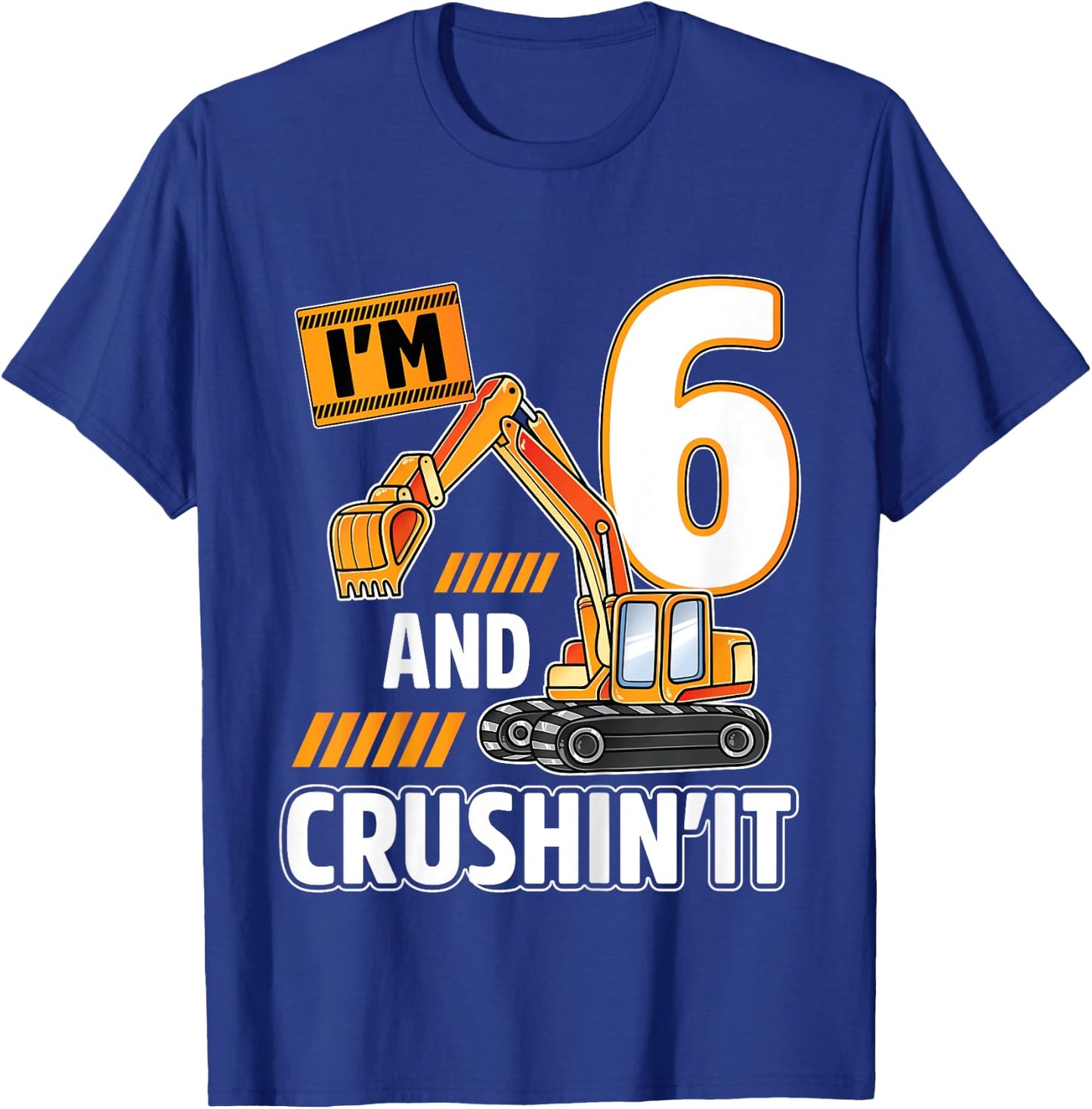 6 year old vehicles construction excavator Birthday 6th T-Shirt - T-Shirt | Royal