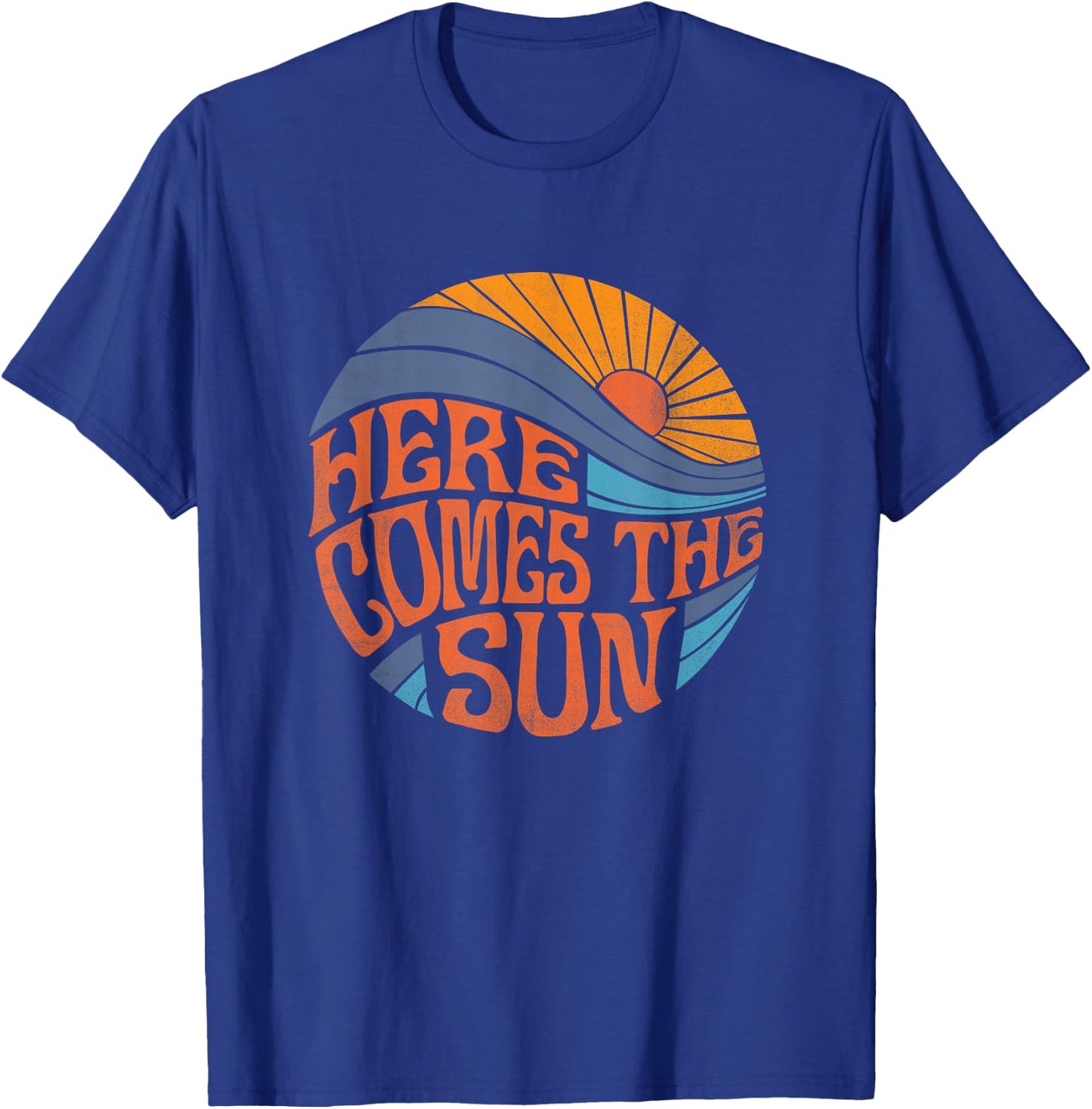 Here Comes The Sun Vintage Retro Sixties Surf Summer Beach T-Shirt - T-Shirt | Royal