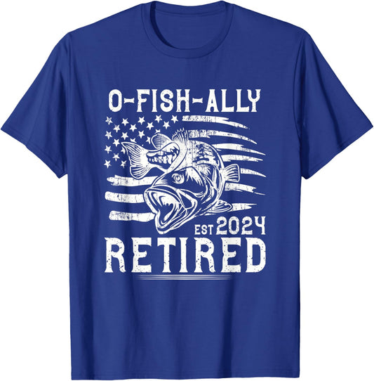 Retirement Fisherman Funny Quote O-Fish-Ally Retired 2024 T-Shirt - T-Shirt | Royal
