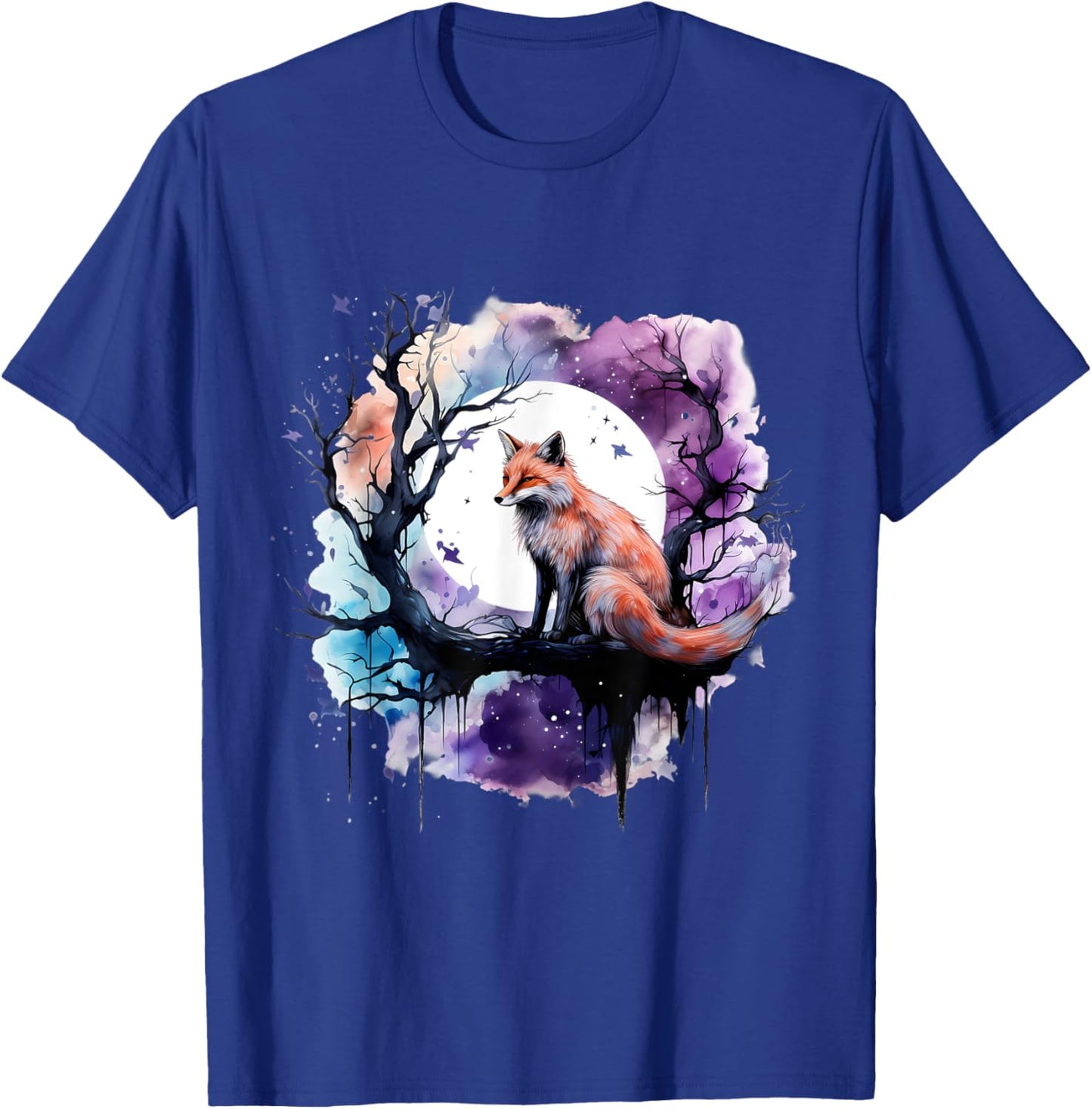Fox Animal Art Wildlife Artwork Moon Nature Animal Lovers T-Shirt - T-Shirt | Royal