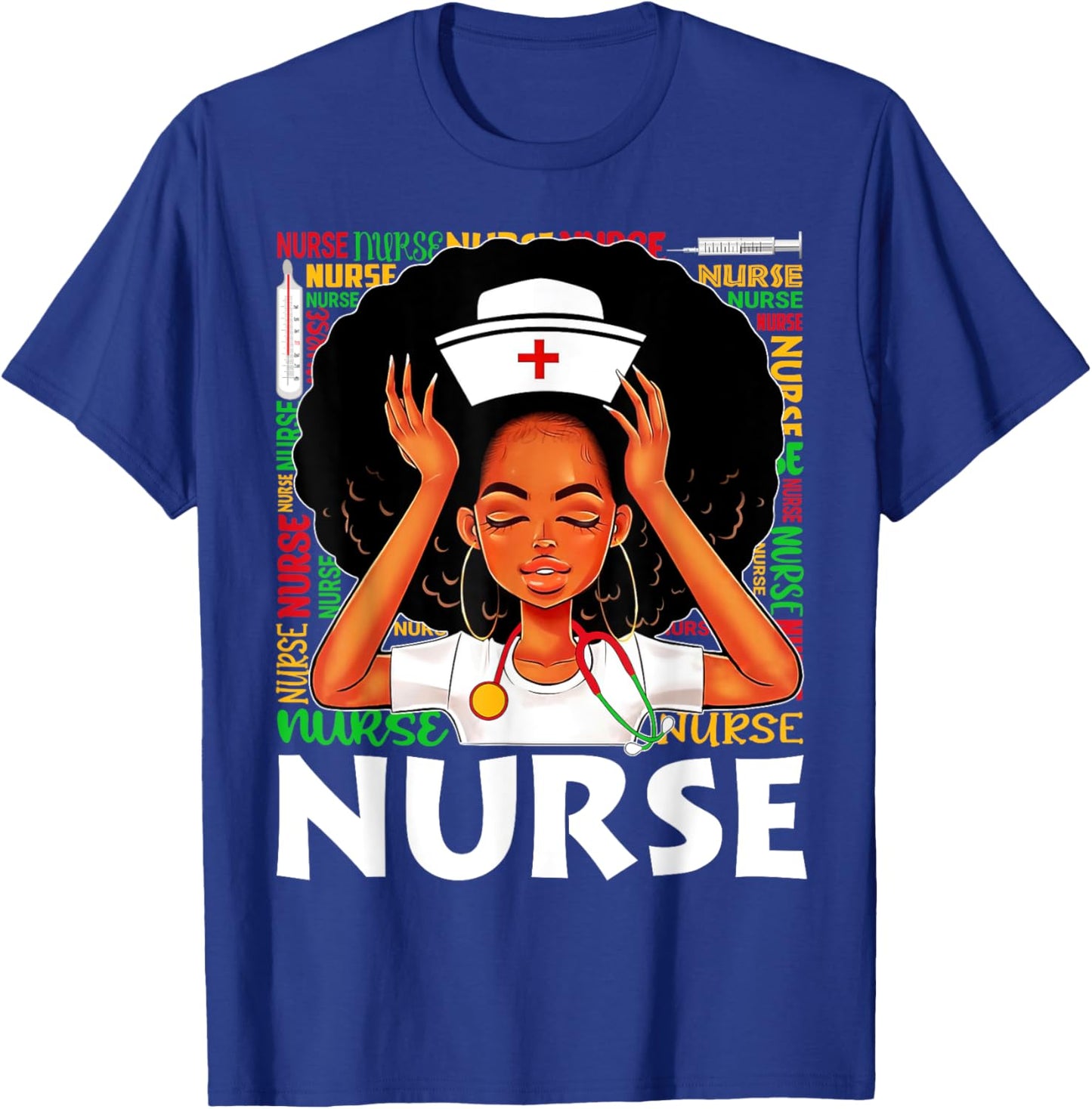 Black Nurse Afro Woman Juneteenth Black History Month T-Shirt - T-Shirt | Royal