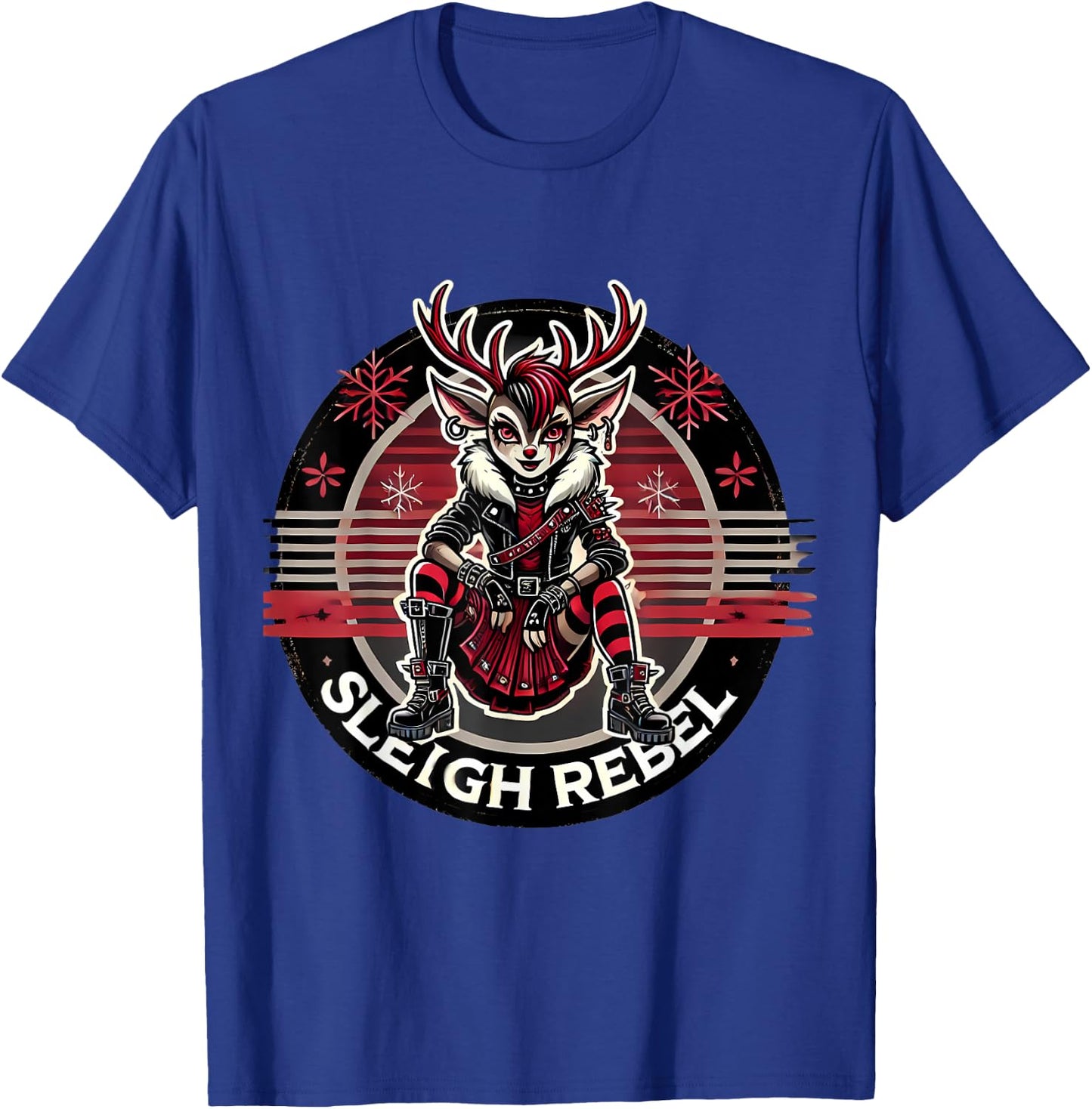 Sleigh Rebel Punk Gothic Reindeer Christmas Design T-Shirt - T-Shirt | Royal
