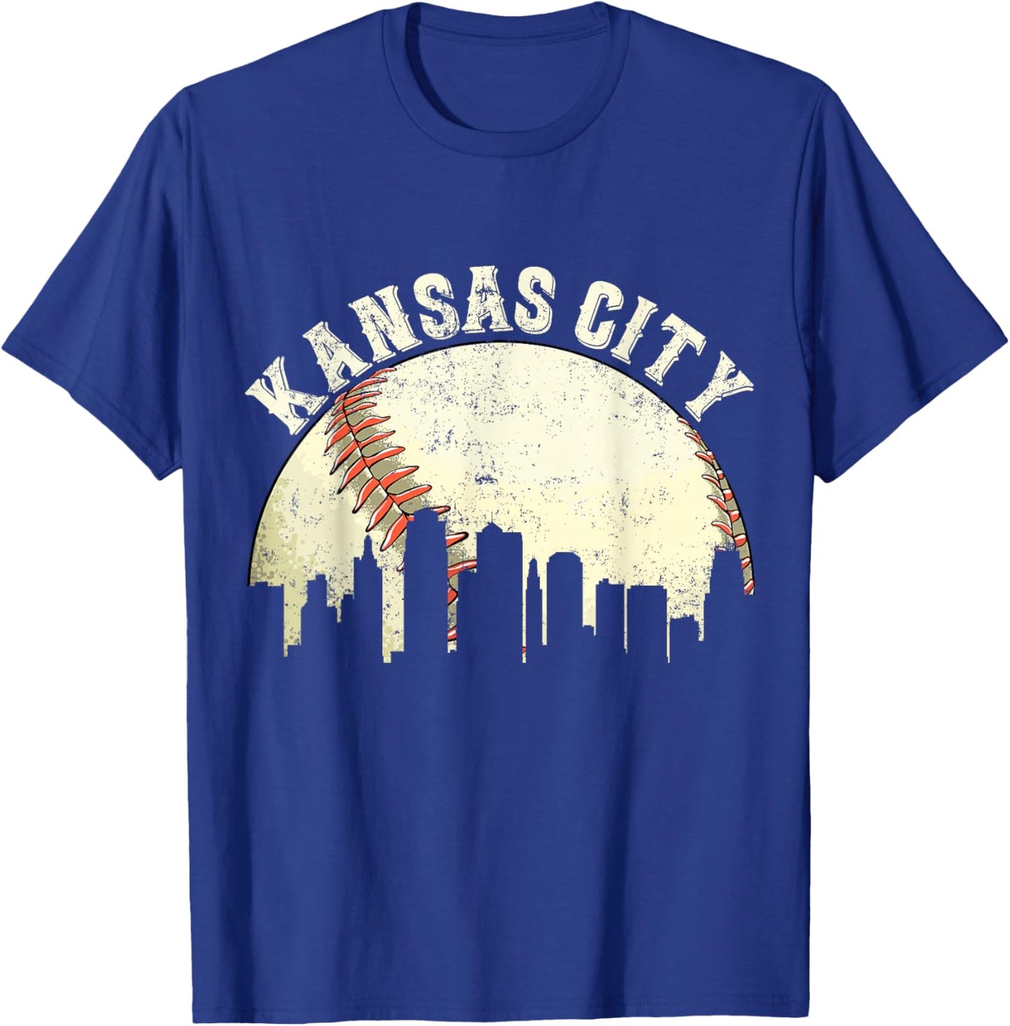 Vintage Kansas City Cityscape Baseball Lover Men Women Kids T-Shirt - T-Shirt | Royal