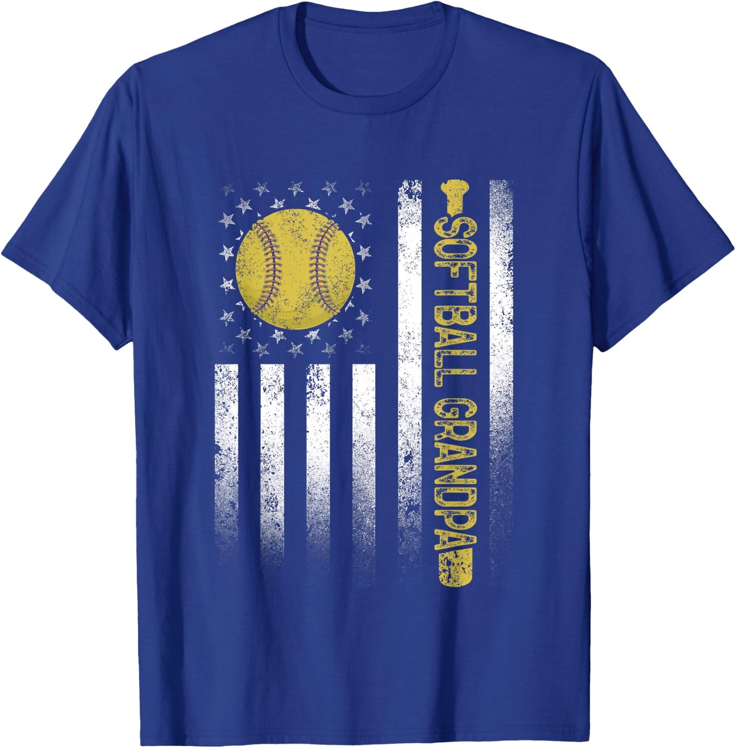 Distressed USA American Flag Softball Grandpa Father's Day Kids Men T-Shirt - T-Shirt | Royal