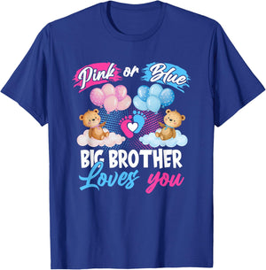Bears Pink Or Blue Big Brother Loves You Gender Reveal T-Shirt - T-Shirt | Royal
