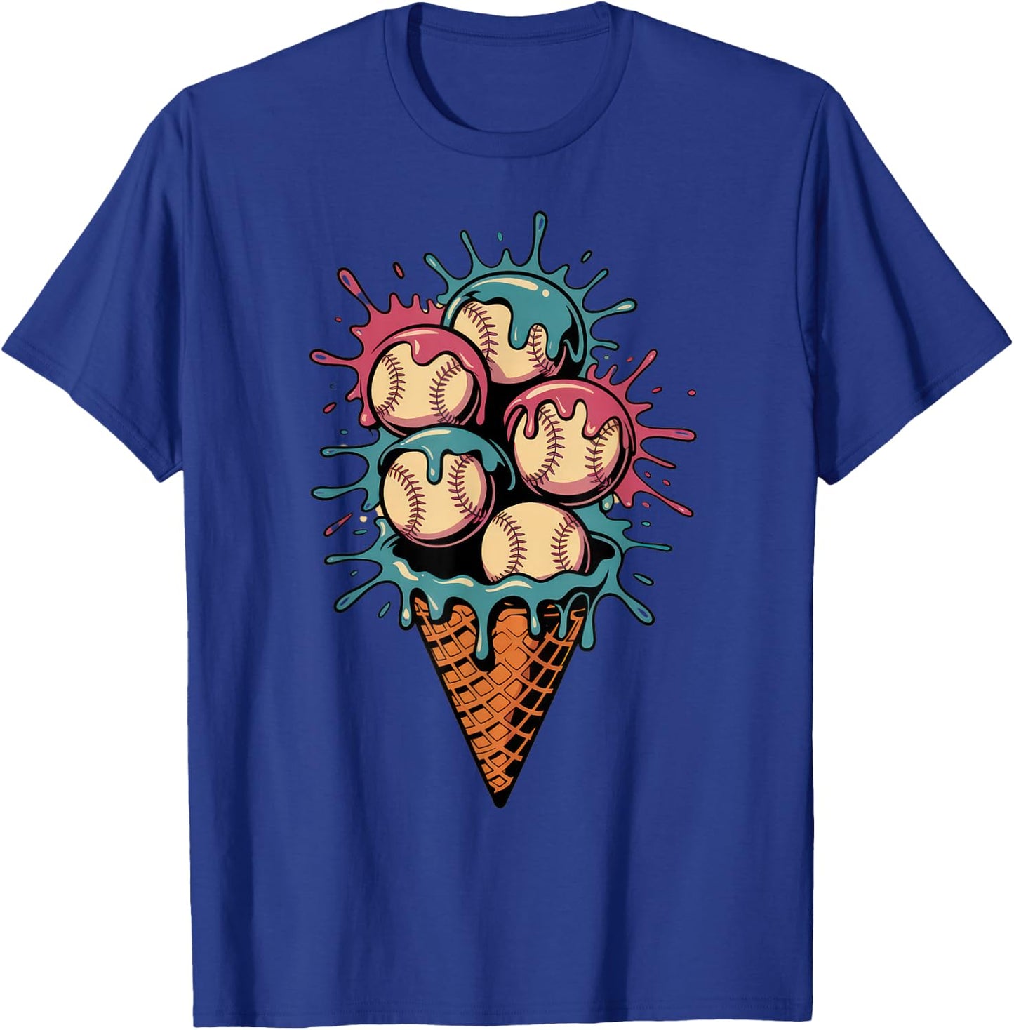 Baseball Dripping Ice Cream Drip Youth Boys Baseball T-Shirt - T-Shirt | Royal