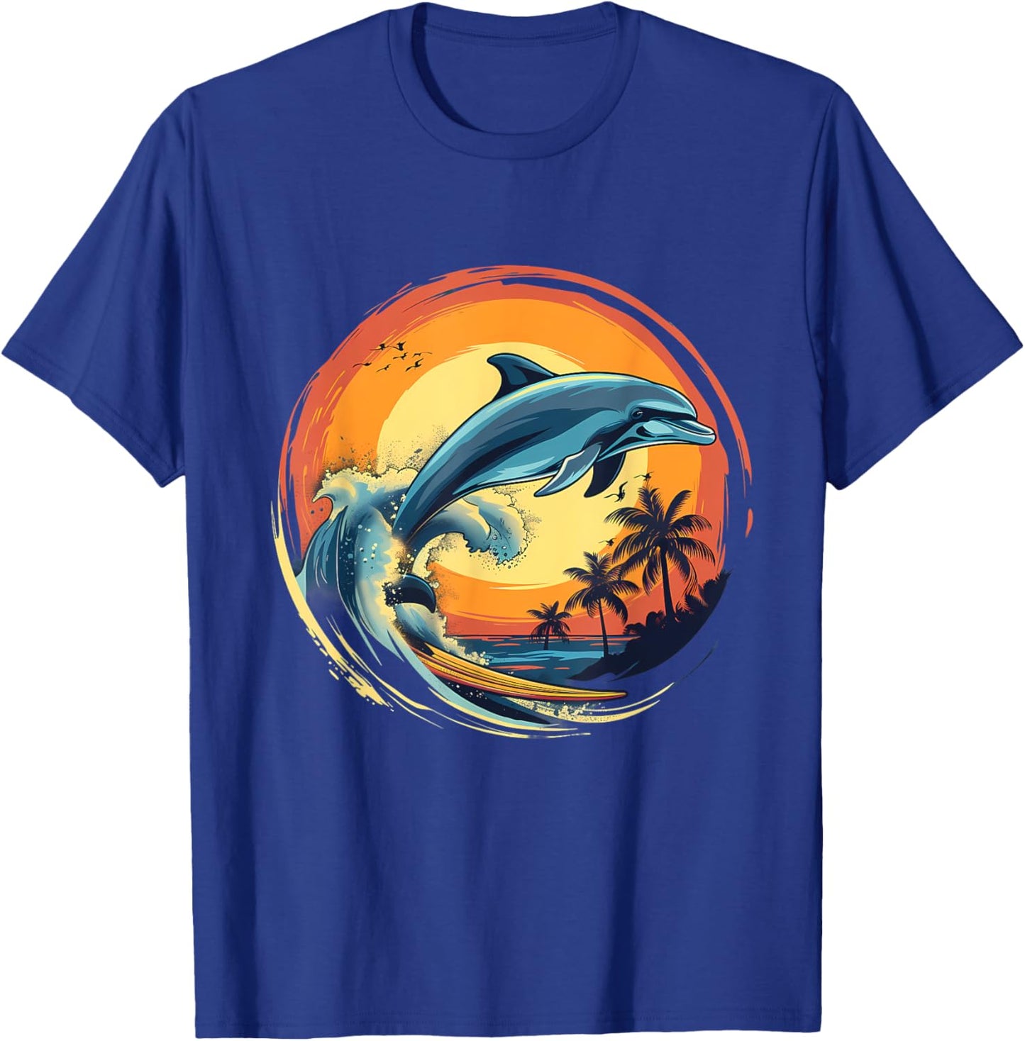 Dolphin Surfing Sunset Sea Ocean Dolphin Sea Ocean Animal T-Shirt - T-Shirt | Royal