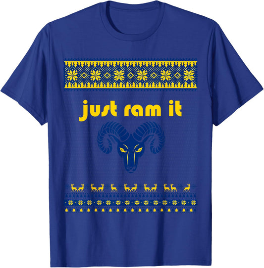 Just Ram It - Funny Rams Head Ugly Christmas Sweater T-Shirt - T-Shirt | Royal