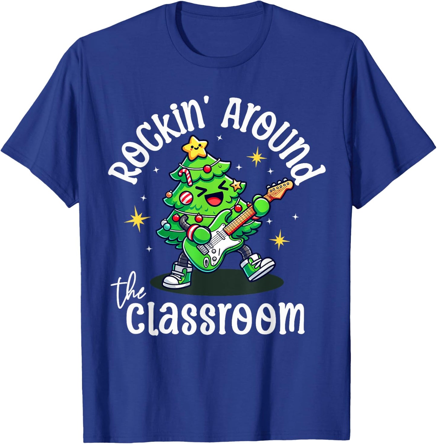 Teacher Christmas Rocking Around The Classroom Retro Holiday T-Shirt - T-Shirt | Royal