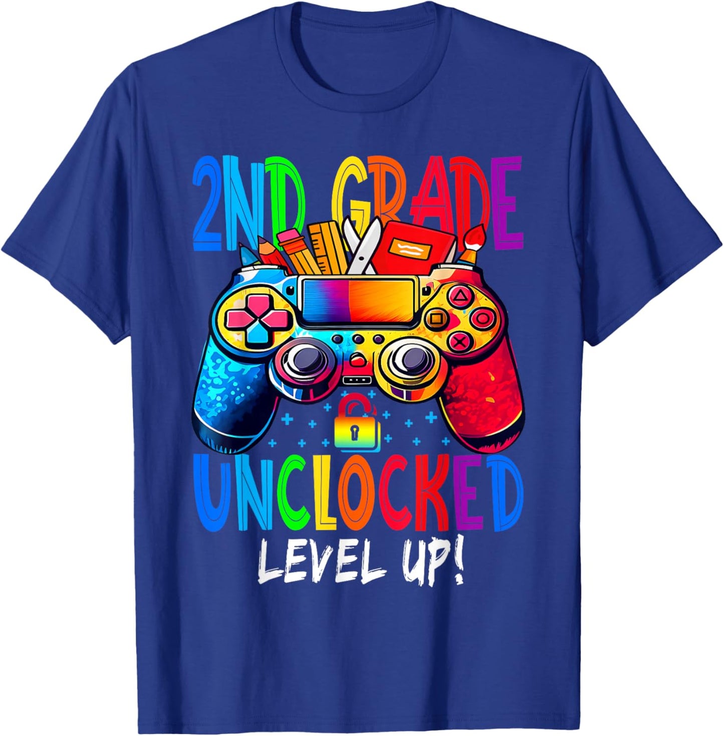 2nd Grade Unlocked Level Up Video Gamer Back To School T-Shirt - T-Shirt | Royal