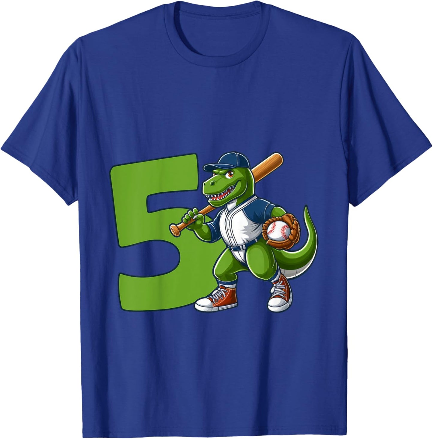 Dinosaur 5 Years Baseball 5th Birthday T-Shirt - T-Shirt | Royal
