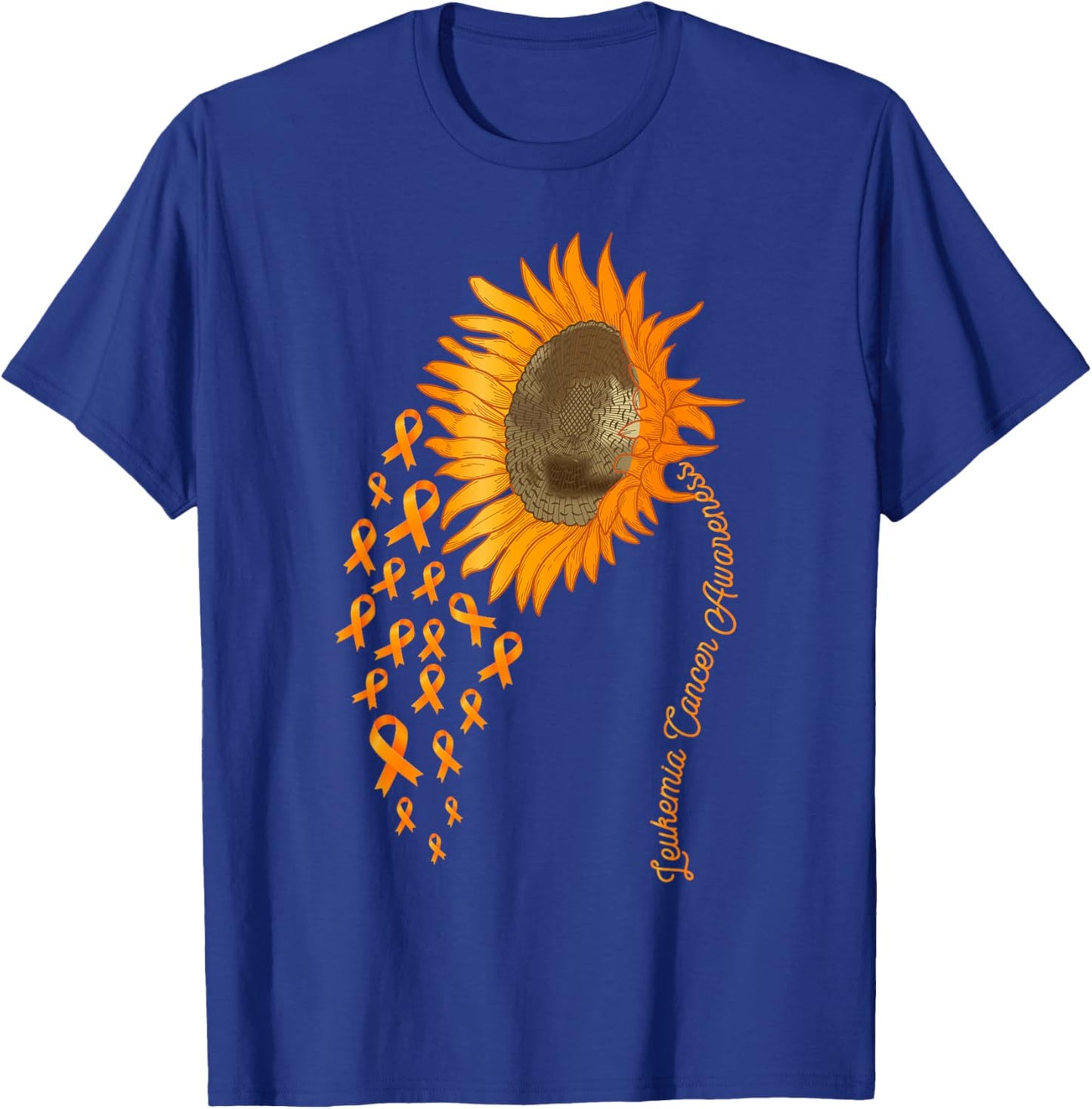 Leukemia Cancer Awareness Sunflower Orange Ribbon T-Shirt - T-Shirt | Royal
