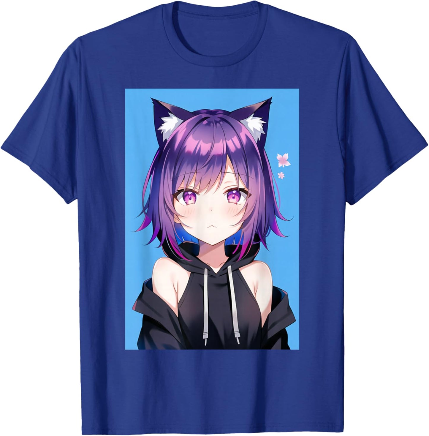 Waifu Neko Anime Cat Girl Japanese Aesthetic T-Shirt - T-Shirt | Royal