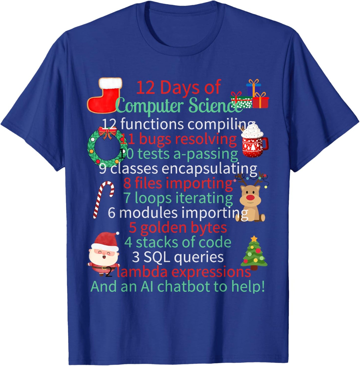 12 Days of Computer Science Christmas Themed Winter Holidays Women Kids T-Shirt - T-Shirt | Royal
