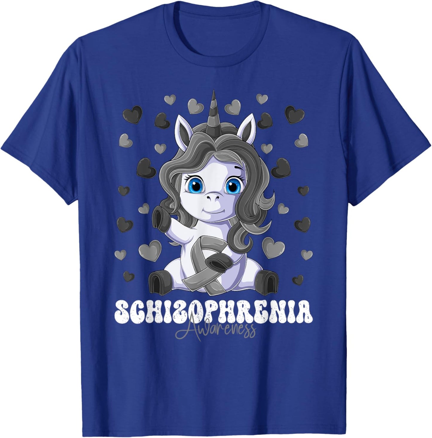 Schizophrenia Awareness Month Silver Ribbon Unicorn T-Shirt - T-Shirt | Royal