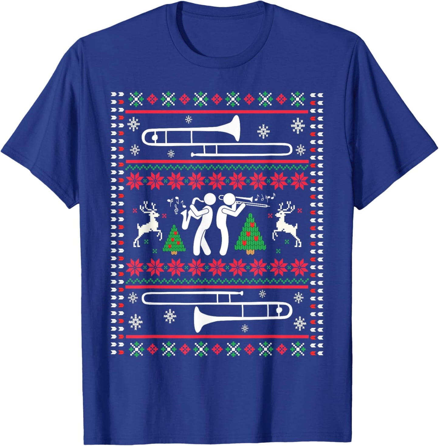 Trombone Christmas Ugly Trombonist Jazz Music Marching Band T-Shirt - T-Shirt | Royal