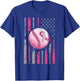 Breast Cancer Baseball Pink Ribboon American Flag Men Women T-Shirt - T-Shirt | Royal