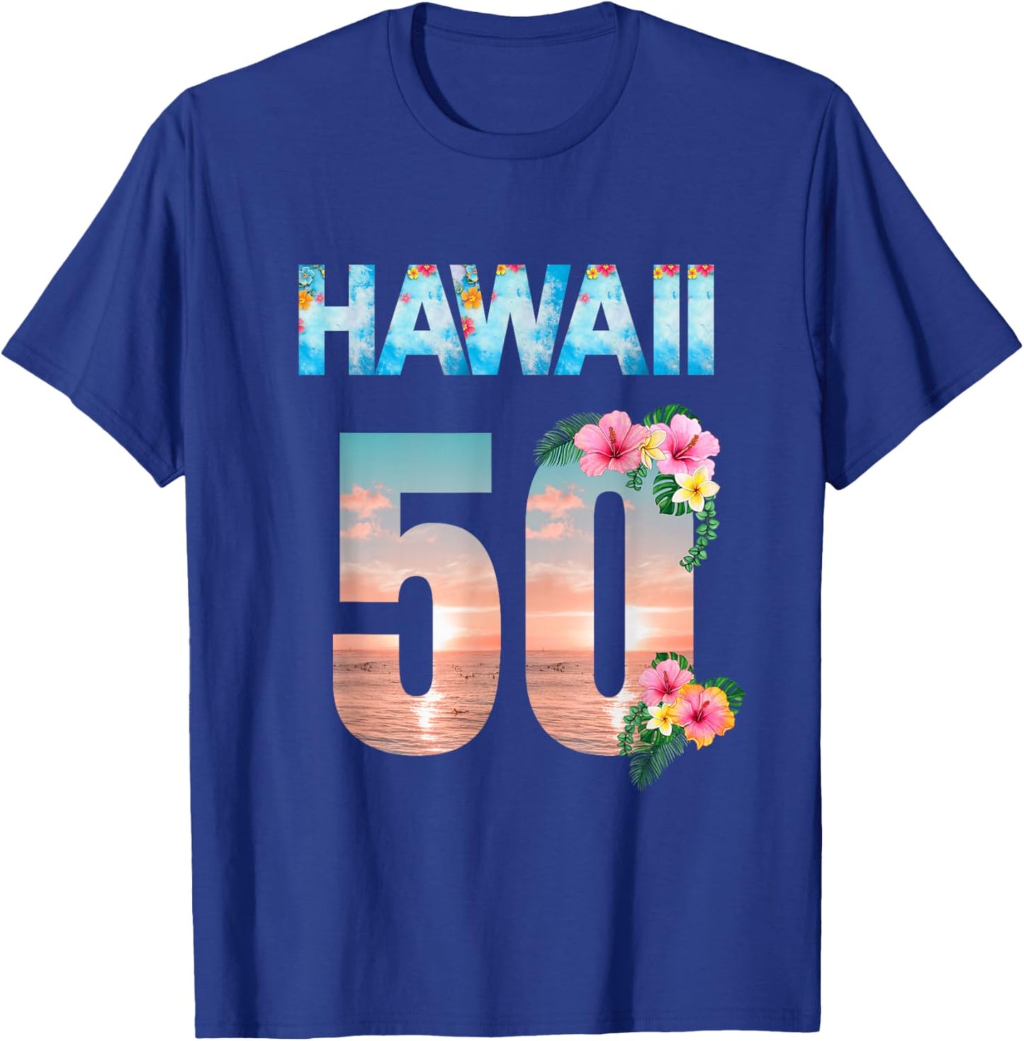 Hawaii 50th Birthday Hawaiian Aloha Beach Hibiscus T-Shirt - T-Shirt | Royal