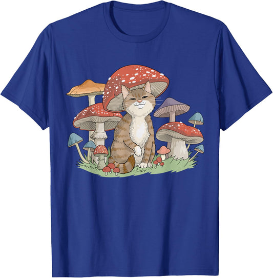 Cottagecore Cat Aesthetic Cat Mushroom Hat Kawaii Goblincore Men Women Girls Kids T-Shirt - T-Shirt | Royal