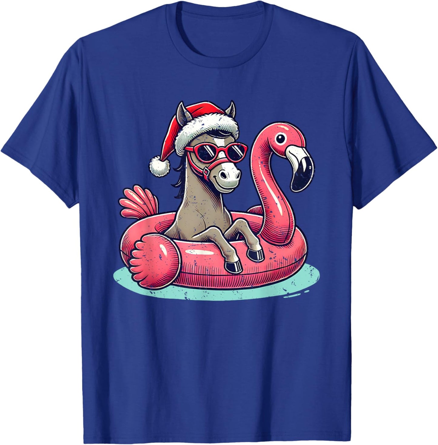 Funny Christmas in July Horse Mom Santa Flamingo Floatie T-Shirt - T-Shirt | Royal