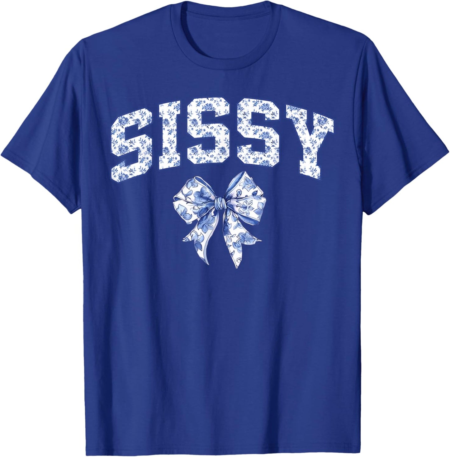 Sissy Coquette Toile Blue Bow Floral Family Matching T-Shirt - T-Shirt | Royal