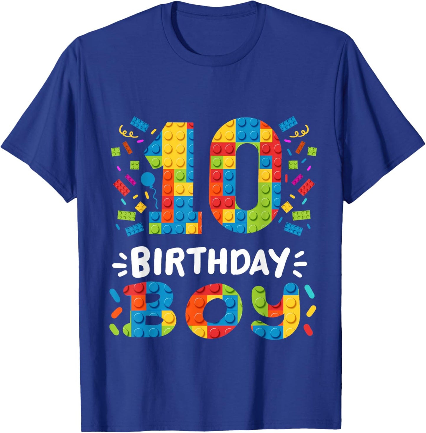 Kids 10 Years Old Building Blocks Builder 10th Birthday Boys T-Shirt - T-Shirt | Royal