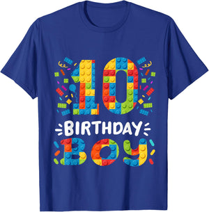 Kids 10 Years Old Building Blocks Builder 10th Birthday Boys T-Shirt - T-Shirt | Royal